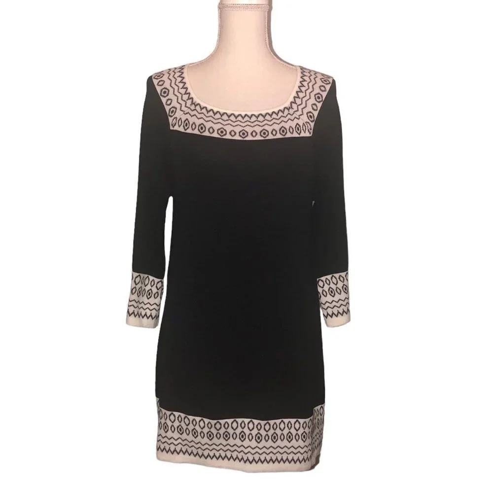 Style & COMPANY Women's Sz M Petite Black & White Geometric Sweater Dress/Tunic
